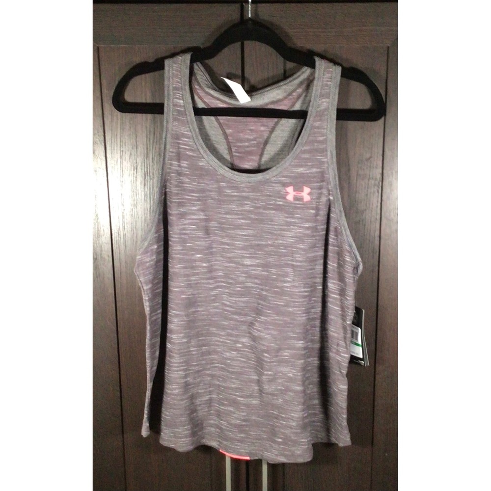 Under Armour HeatGear Womens Gray Pink Space Dye Racerback Tank Top L 1297871